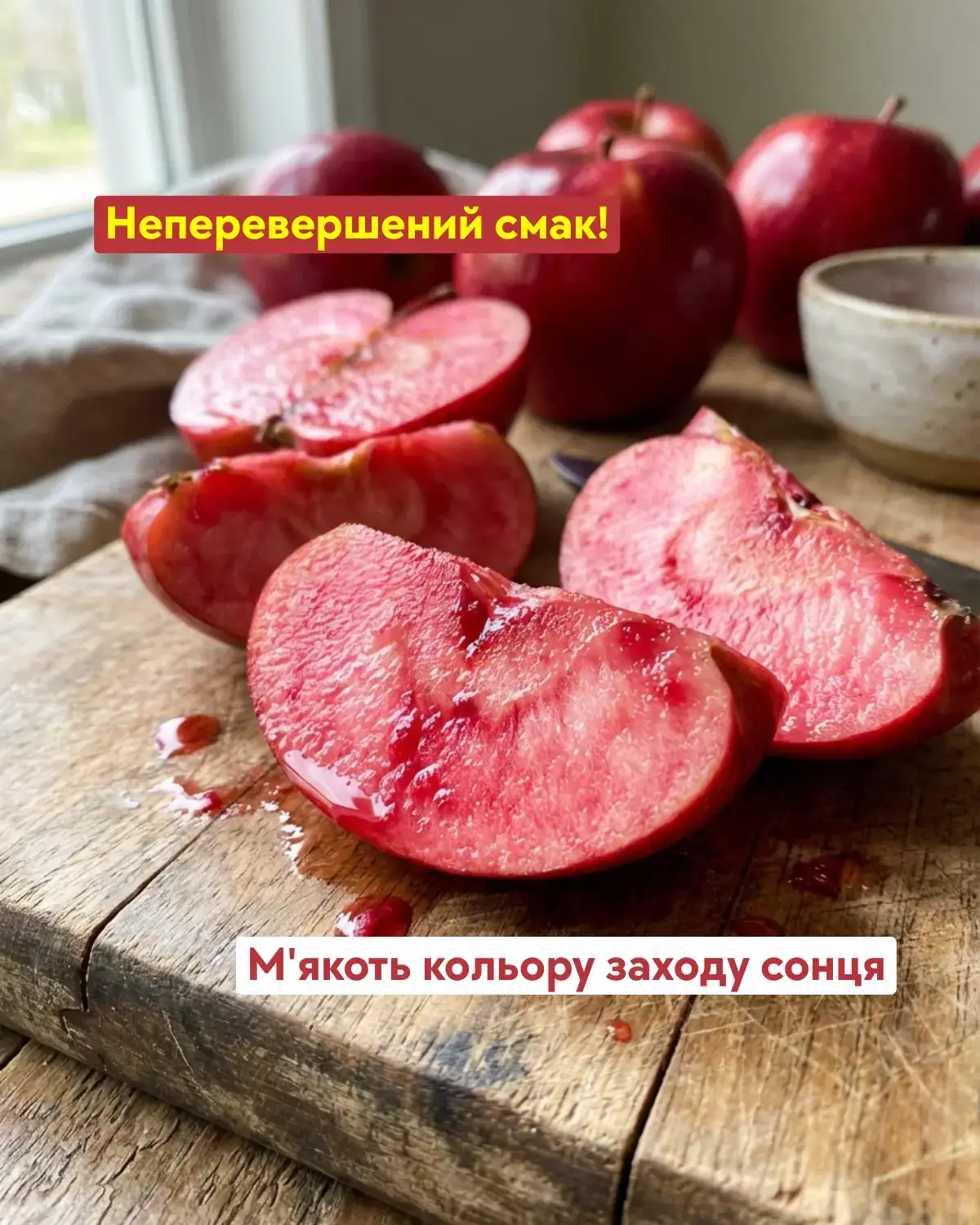 Яблука Аморет — рубінова м'якоть